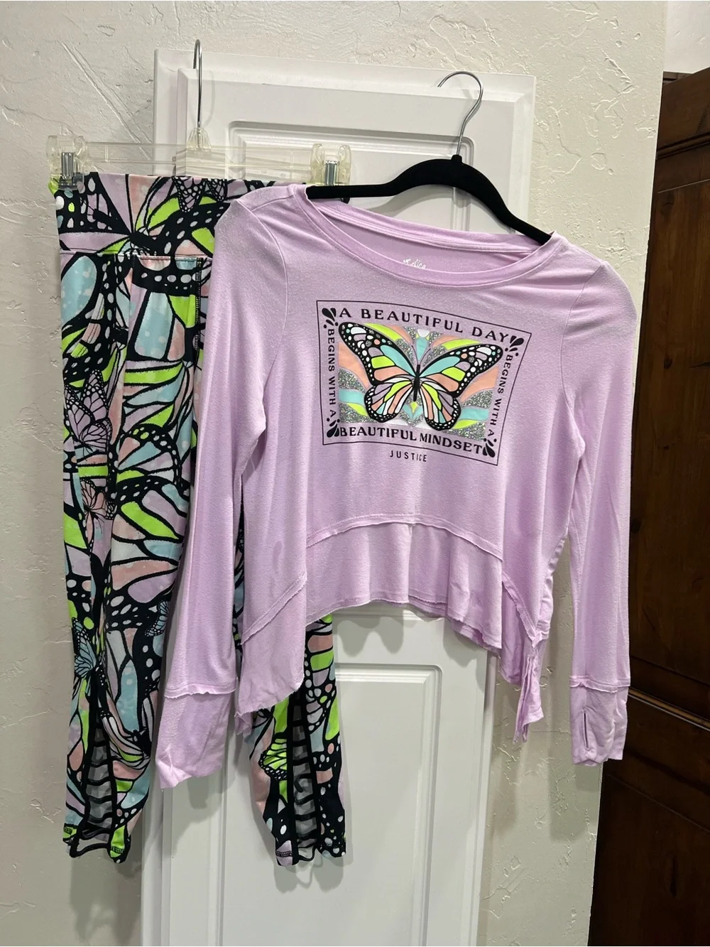 Justice Lilac Butterfly Long sleeve top with leggings